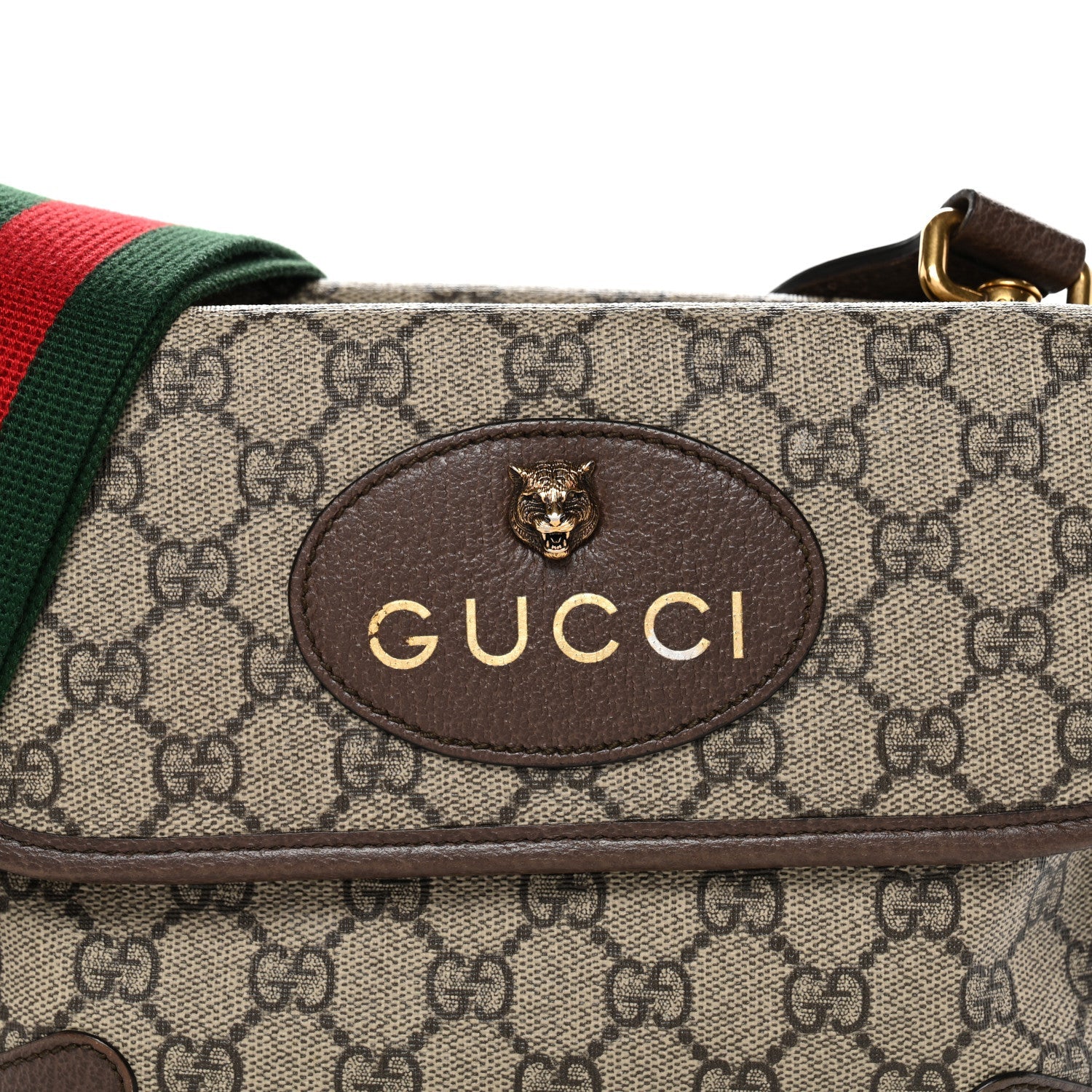 Gucci GG Supreme Monogram Web Small Neo Vintage Double Flap Messenger Bag Beige New Acero