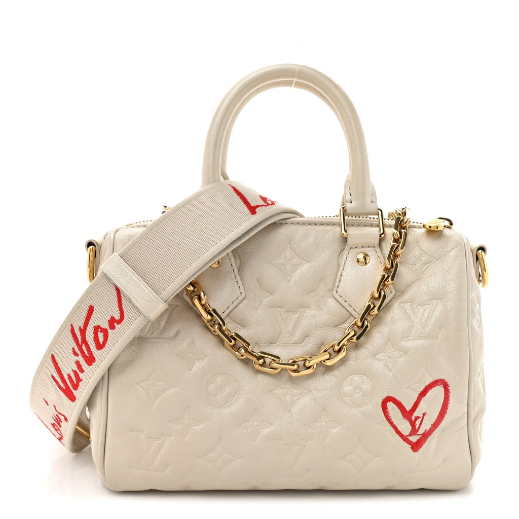 Louis Vuitton Lambskin Embossed Monogram Fall in Love Speedy 22 Bandouliere Ivory