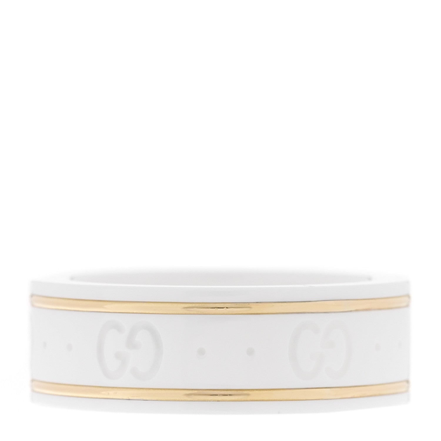 Gucci 18K Yellow Gold Ceramic Icon Band Ring 53 6.25 White