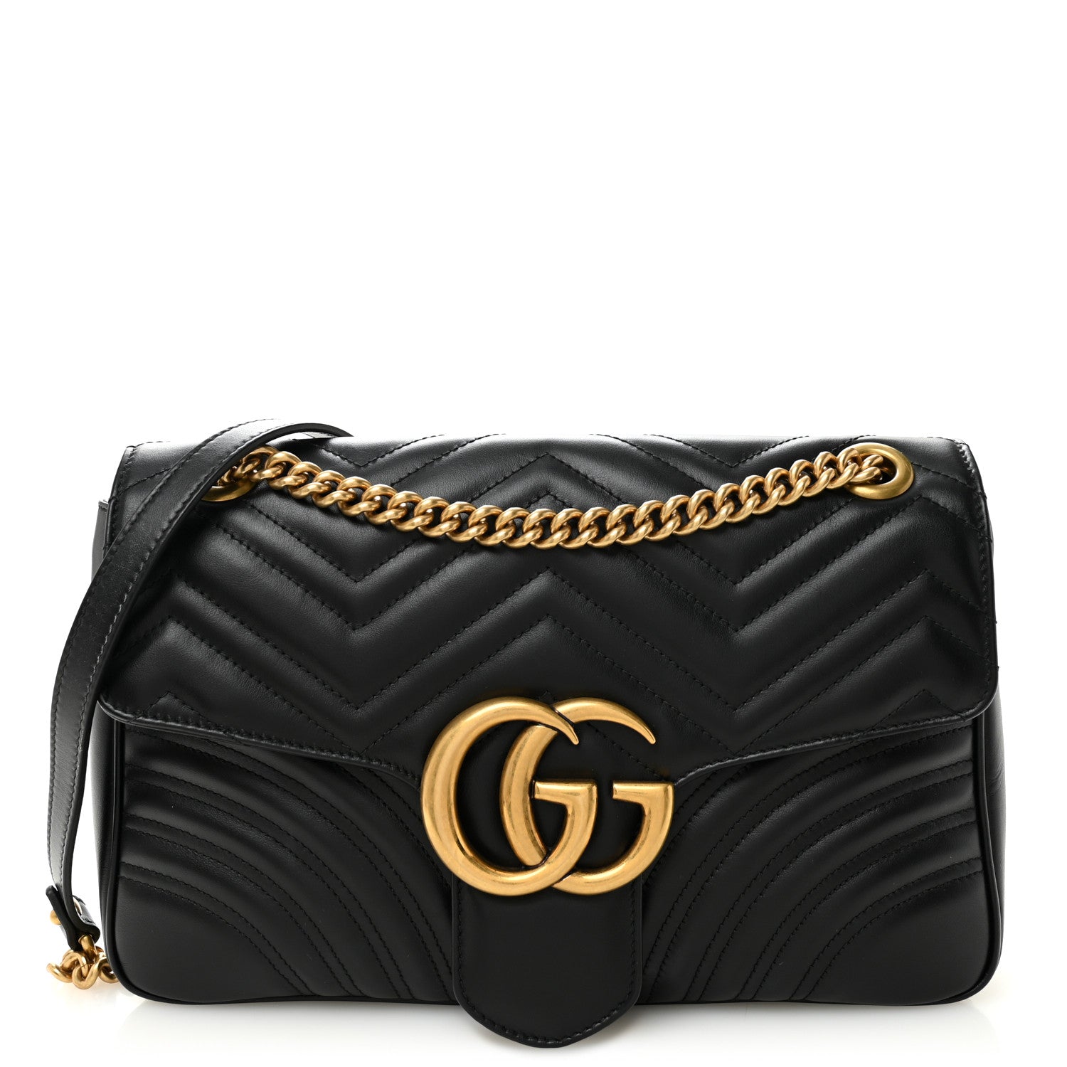 Gucci Calfskin Matelasse Medium GG Marmont Shoulder Bag Black