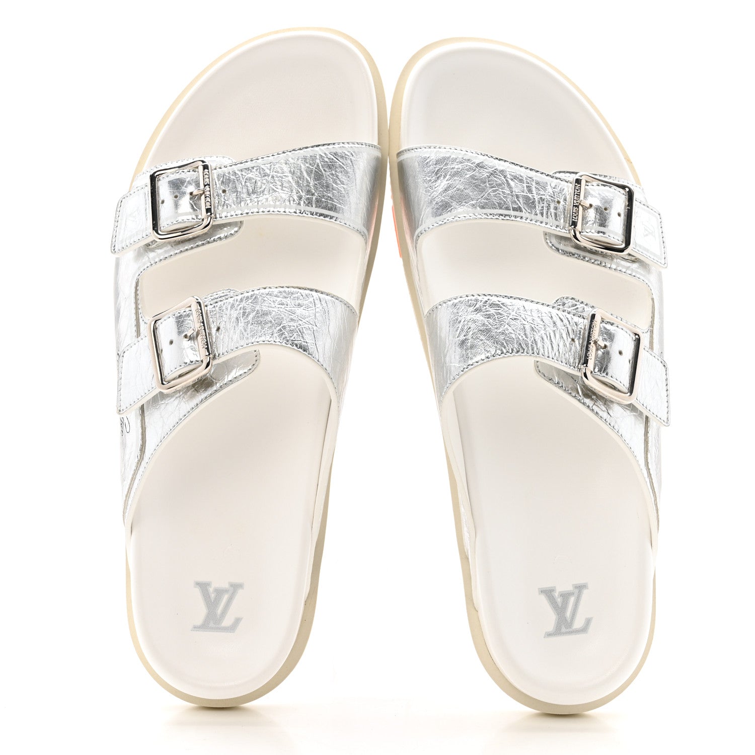 Louis Vuitton Metallic Mix Materials Mens LV Script Trainer Mules 12 Silver Multicolor
