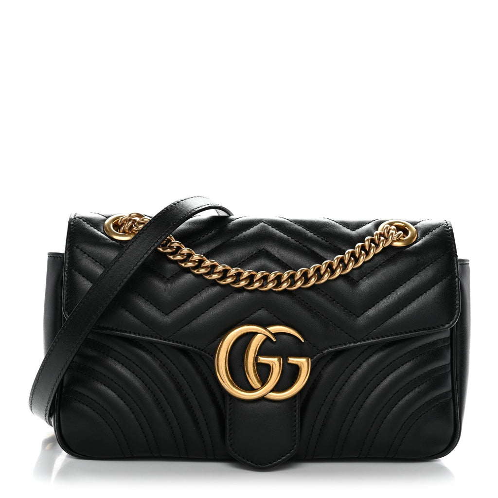 Gucci Calfskin Matelasse Small GG Marmont Shoulder Bag Black