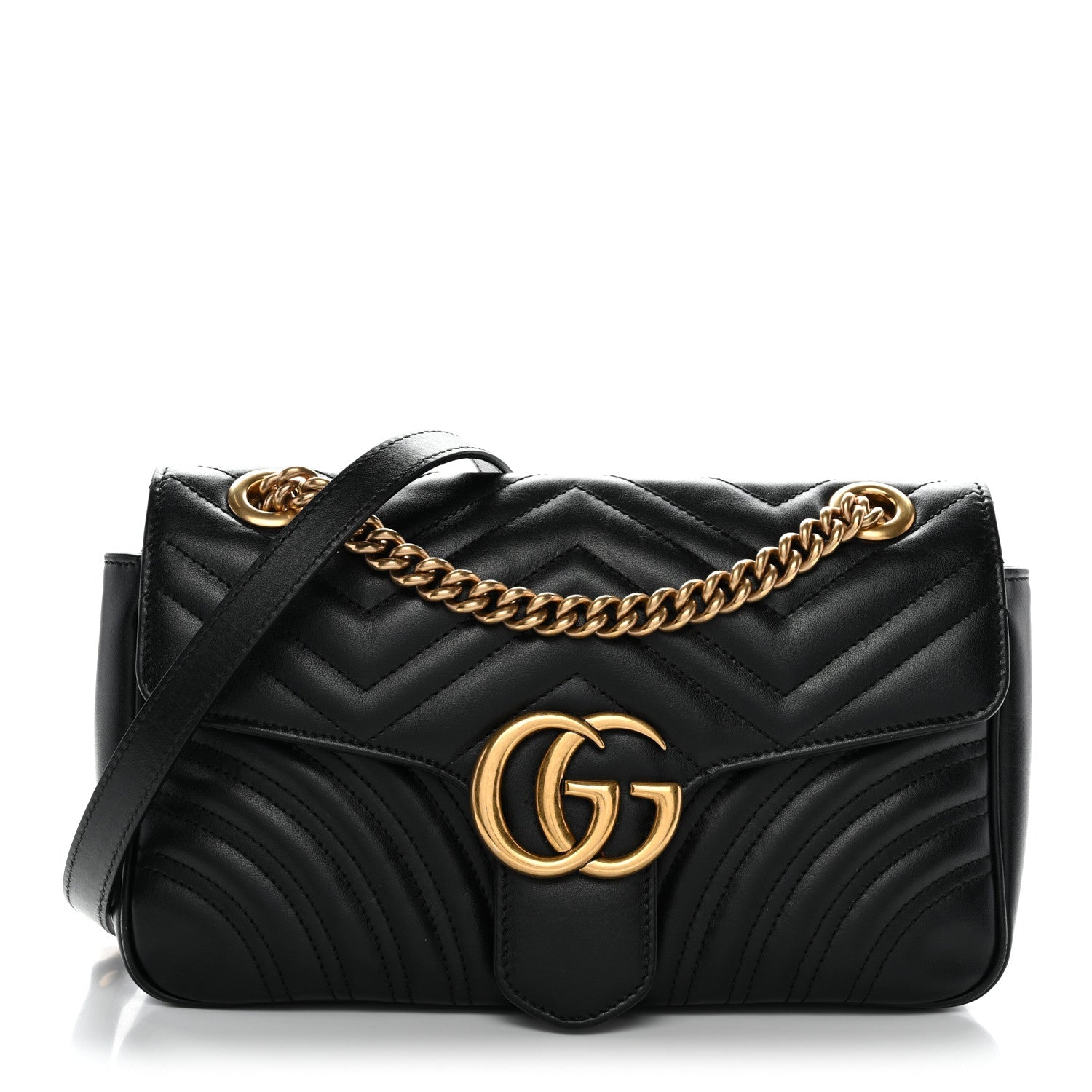 Gucci Calfskin Matelasse Small GG Marmont Shoulder Bag Black
