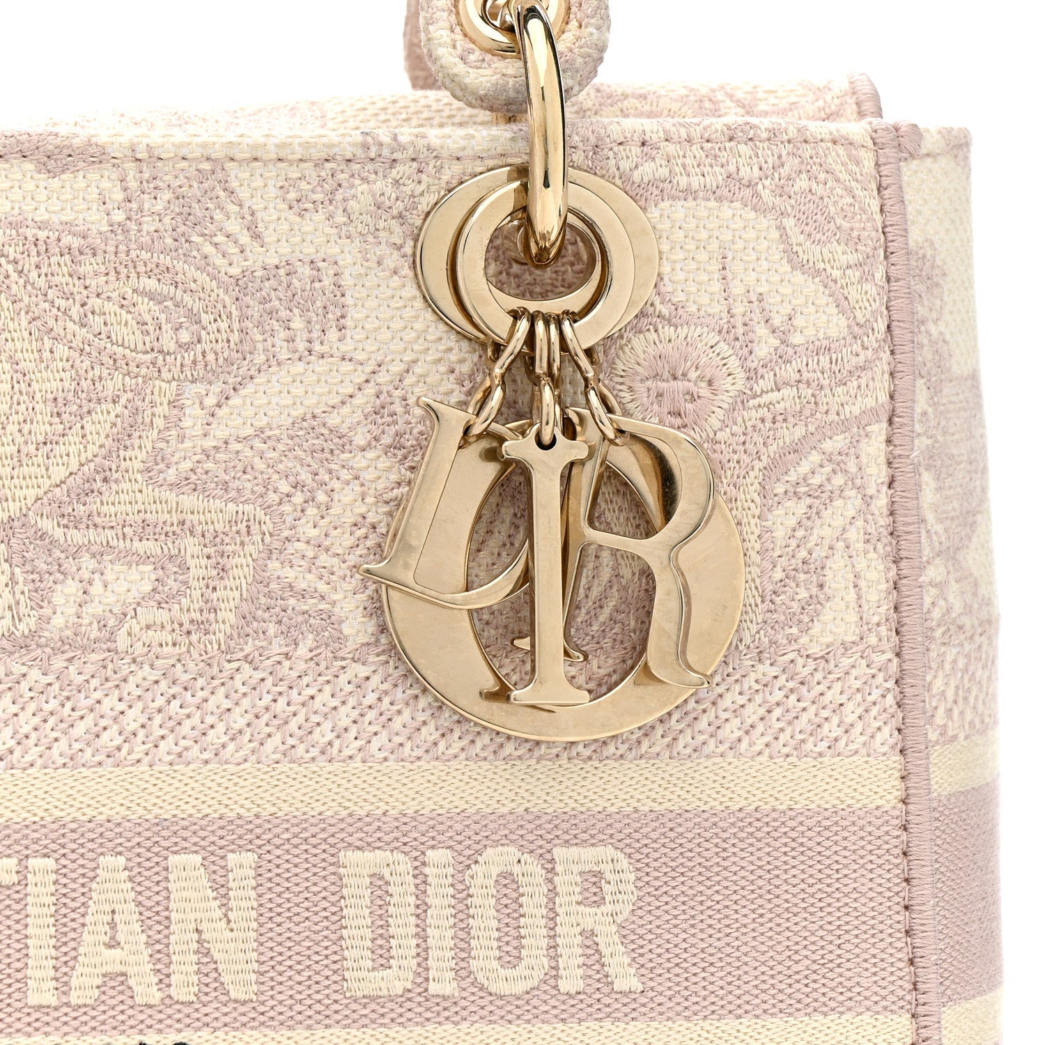 Christian Dior Canvas Toile De Jouy Reverse Embroidered Medium Lady D-Lite Rose