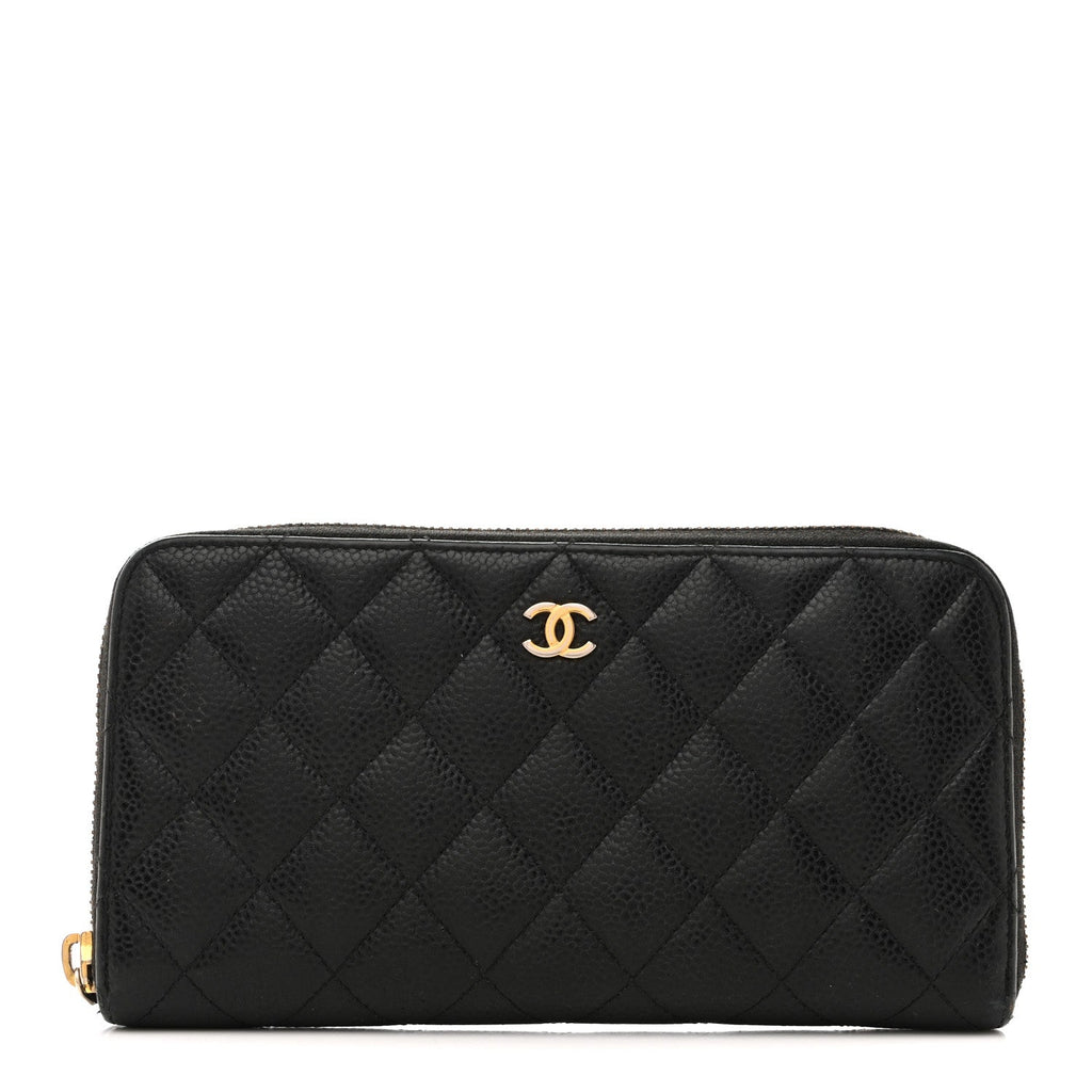 Caviar Quilted Large Gusset Zip Around Wallet Black