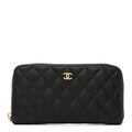 Caviar Quilted Large Gusset Zip Around Wallet Black