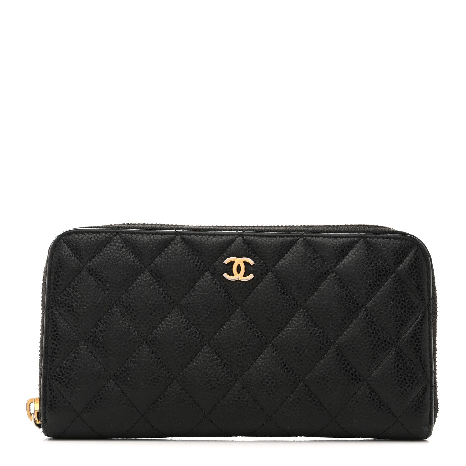 Caviar Quilted Large Gusset Zip Around Wallet Black