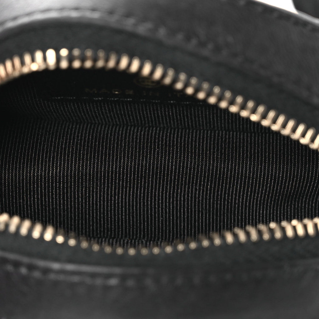 Chanel Lambskin Quilted Chain Round Mini Clutch Black