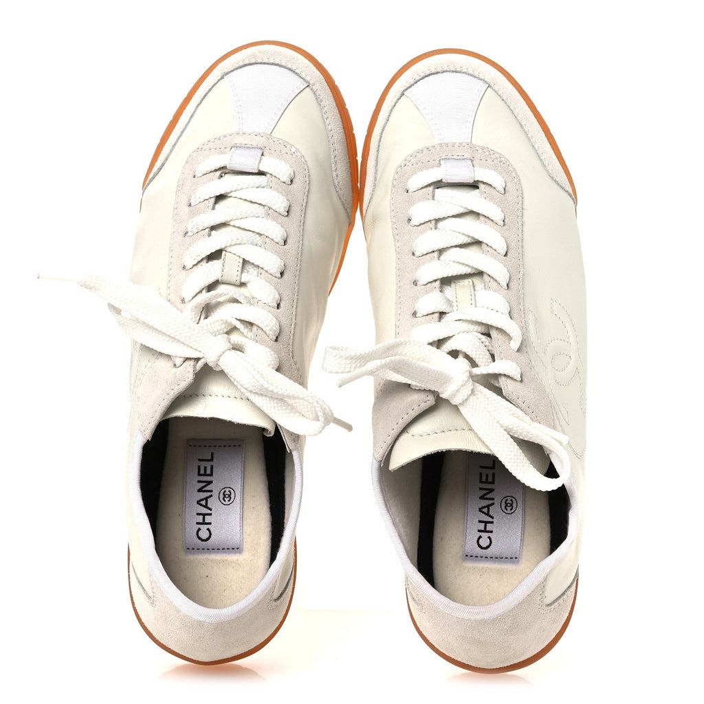 Calfskin Suede Womens CC Sneakers 39 White