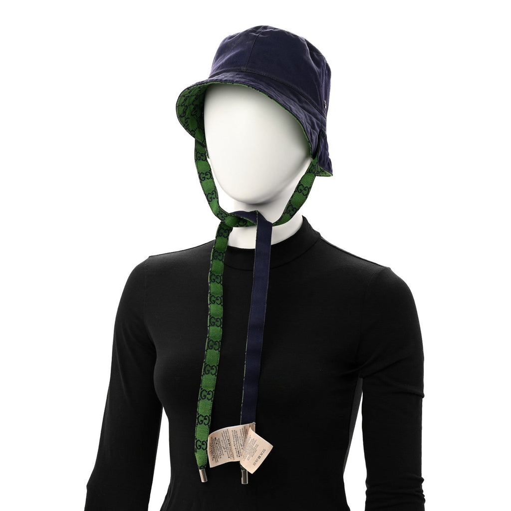 Gucci Monogram Multicolor Reversible Self-Tie Bucket Hat S Green Blue