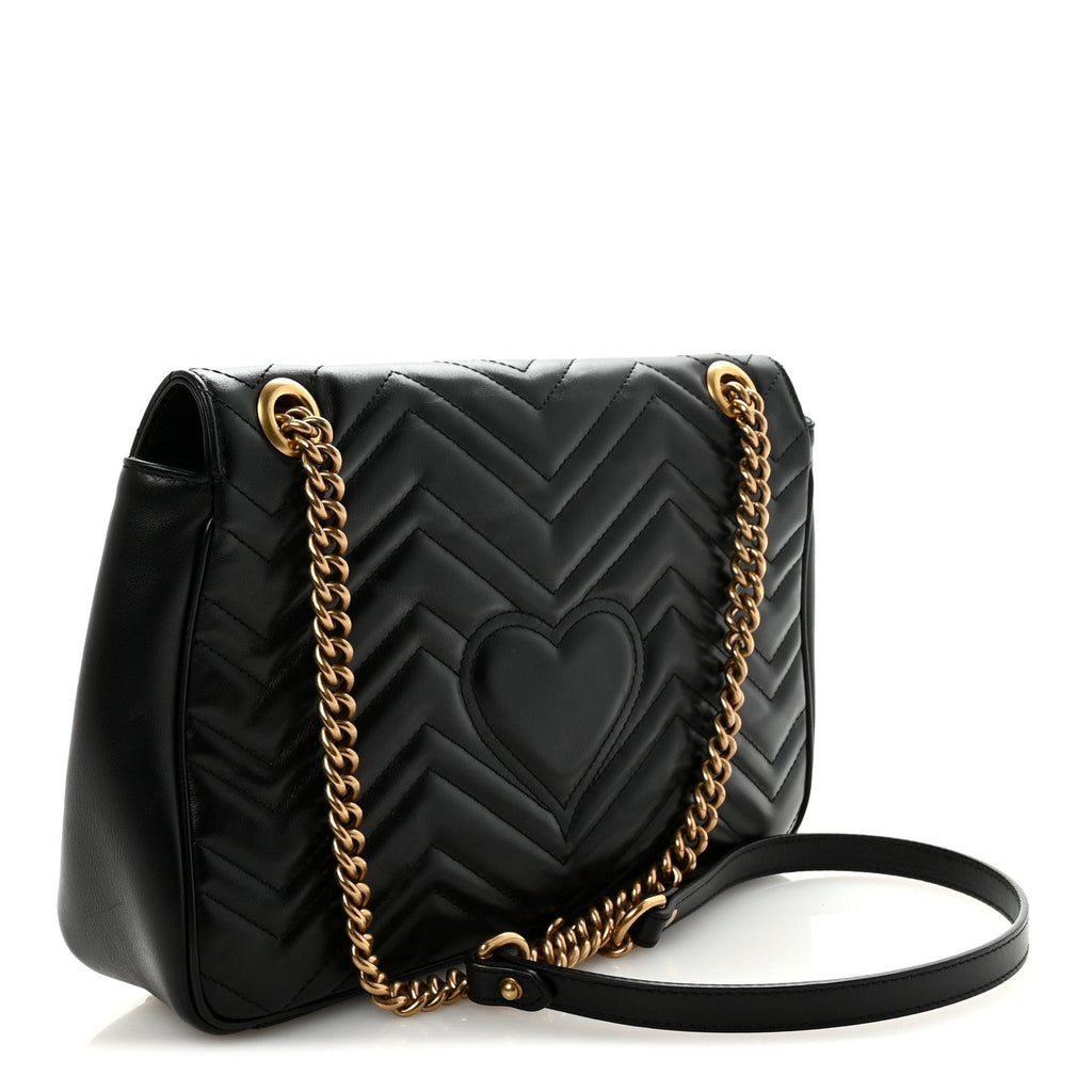 Gucci Calfskin Matelasse Medium GG Marmont Shoulder Bag Black