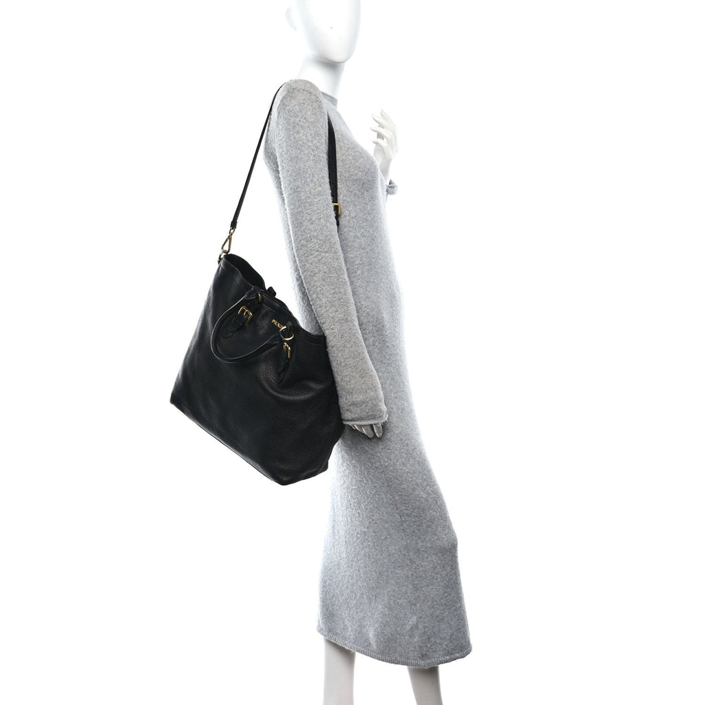 Prada Vitello Daino Tote Black