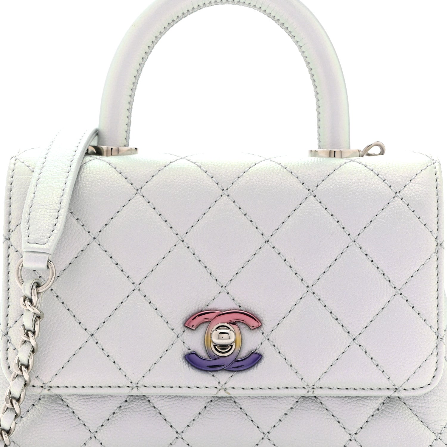 Chanel Iridescent Caviar Quilted Extra Mini Coco Handle Flap Light Blue