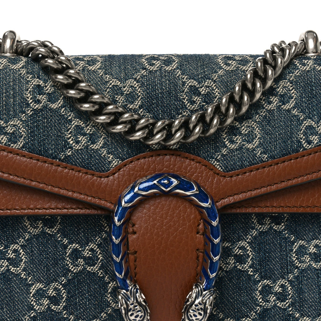 Gucci New Denim GG Monogram Dollar Calfskin Enamel Mini Dionysus Shoulder Bag Blue Tea Cuir Epilog Electric Blue