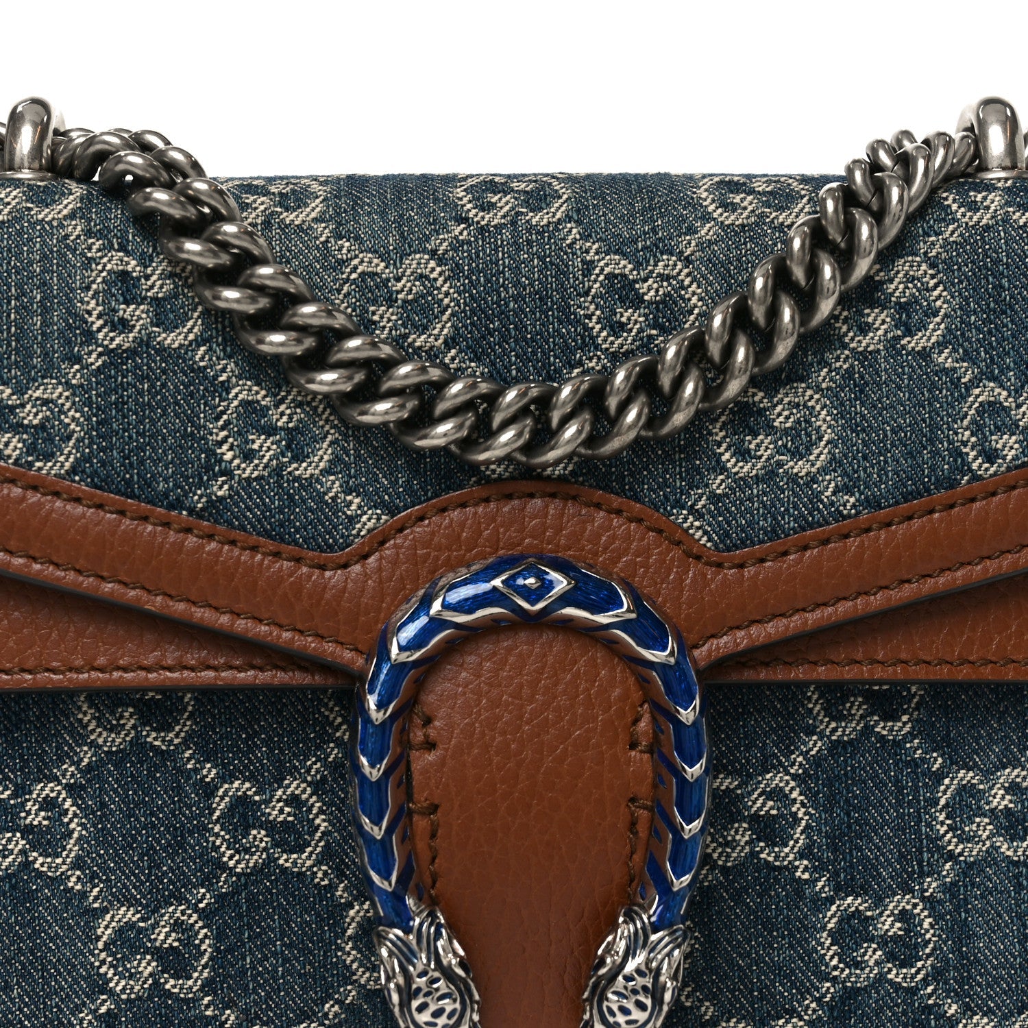 Gucci New Denim GG Monogram Dollar Calfskin Enamel Mini Dionysus Shoulder Bag Blue Tea Cuir Epilog Electric Blue