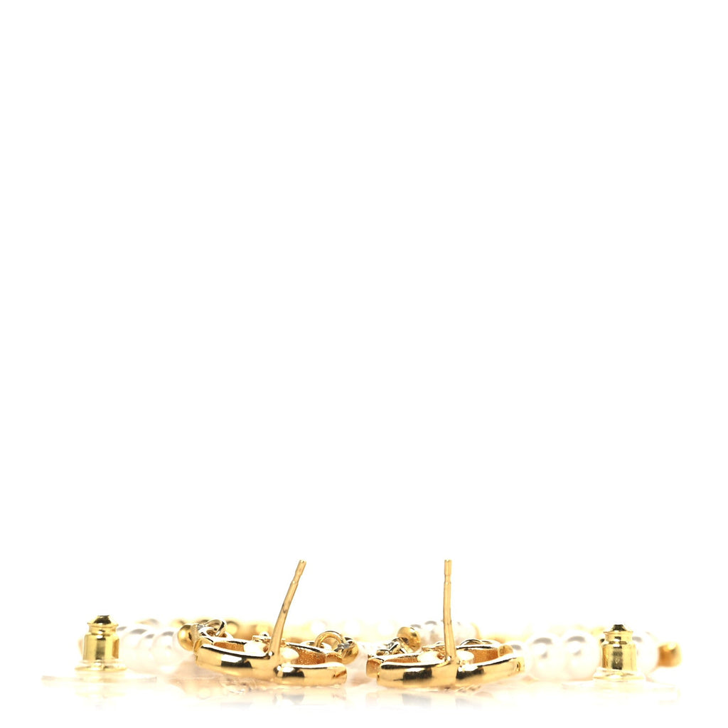 Pearl Crystal CC Flower Chain Multi Drop Earrings Gold