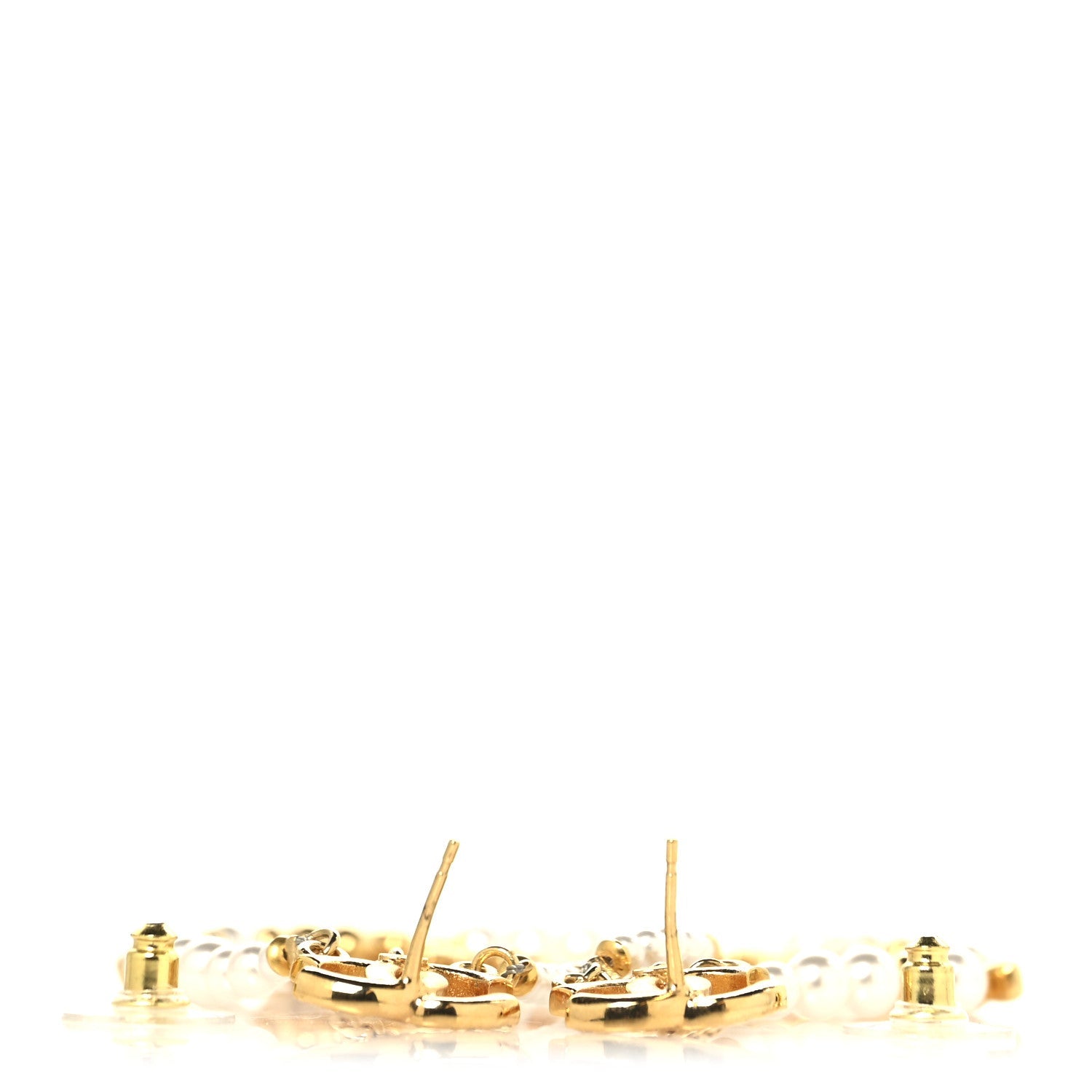 Pearl Crystal CC Flower Chain Multi Drop Earrings Gold