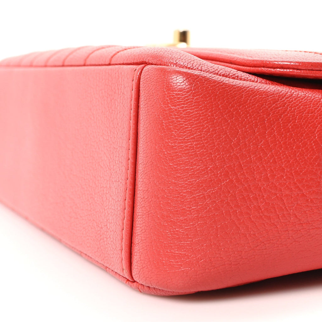 Chanel Shiny Goatskin Diagonal Quilted Small Flap Red