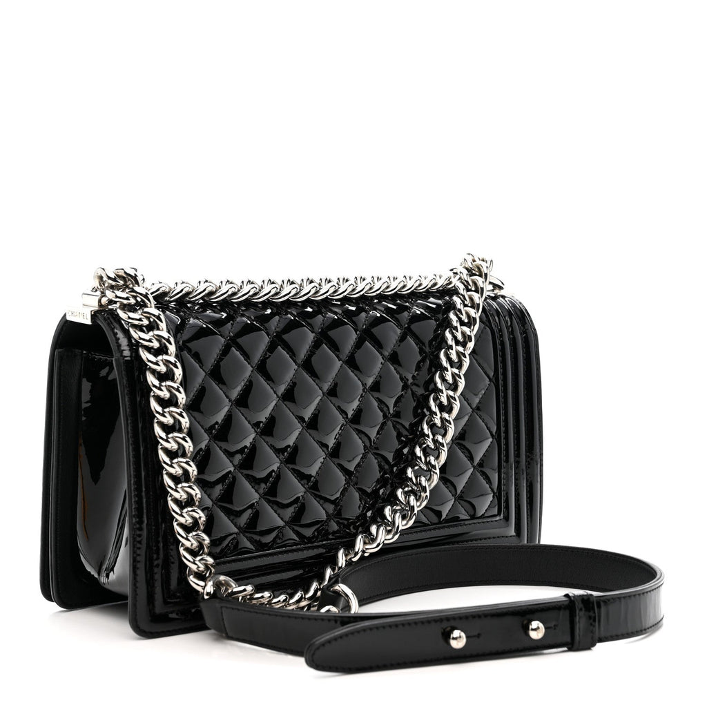 Chanel Patent Calfskin Quilted Medium Plexiglass Boy Flap Black