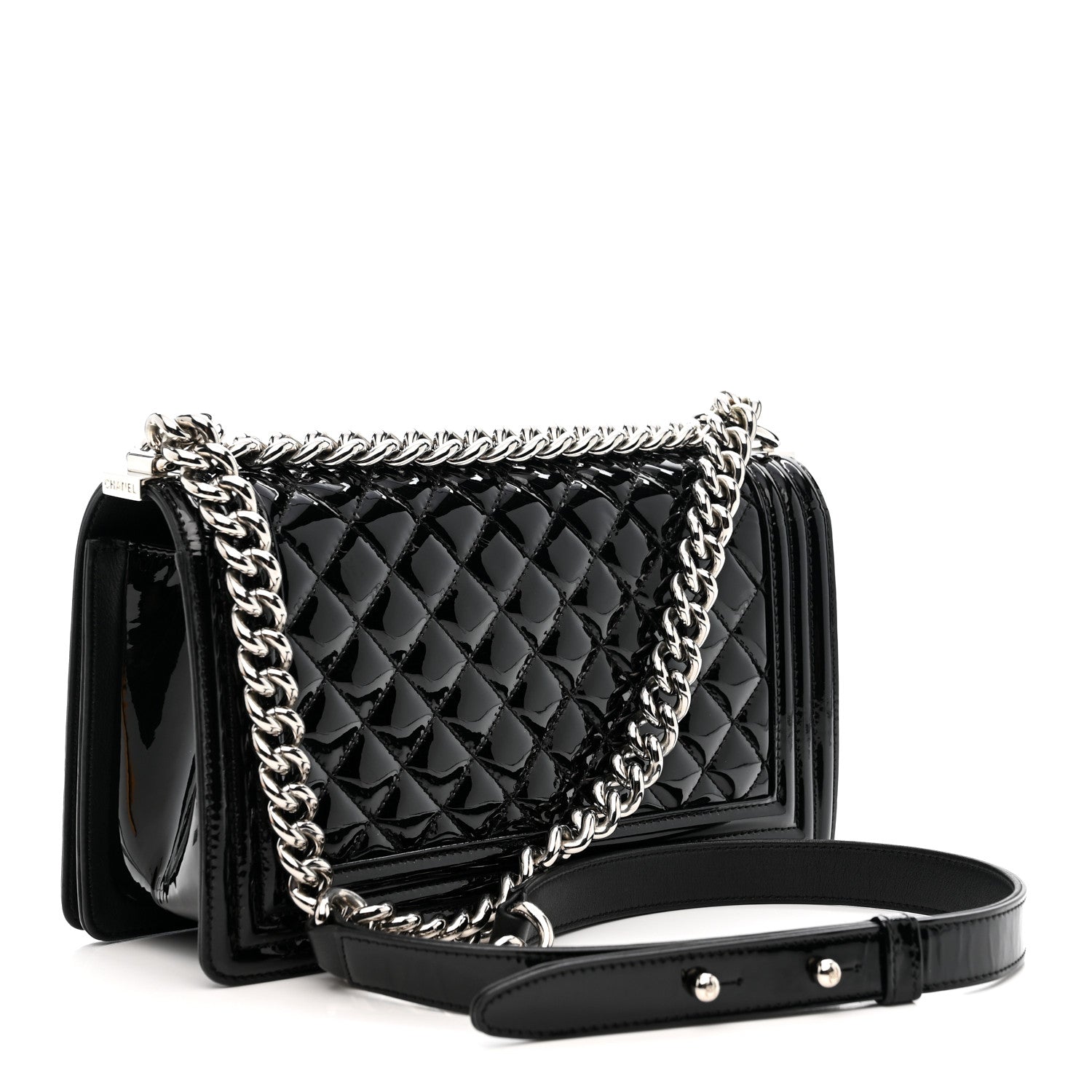 Chanel Patent Calfskin Quilted Medium Plexiglass Boy Flap Black