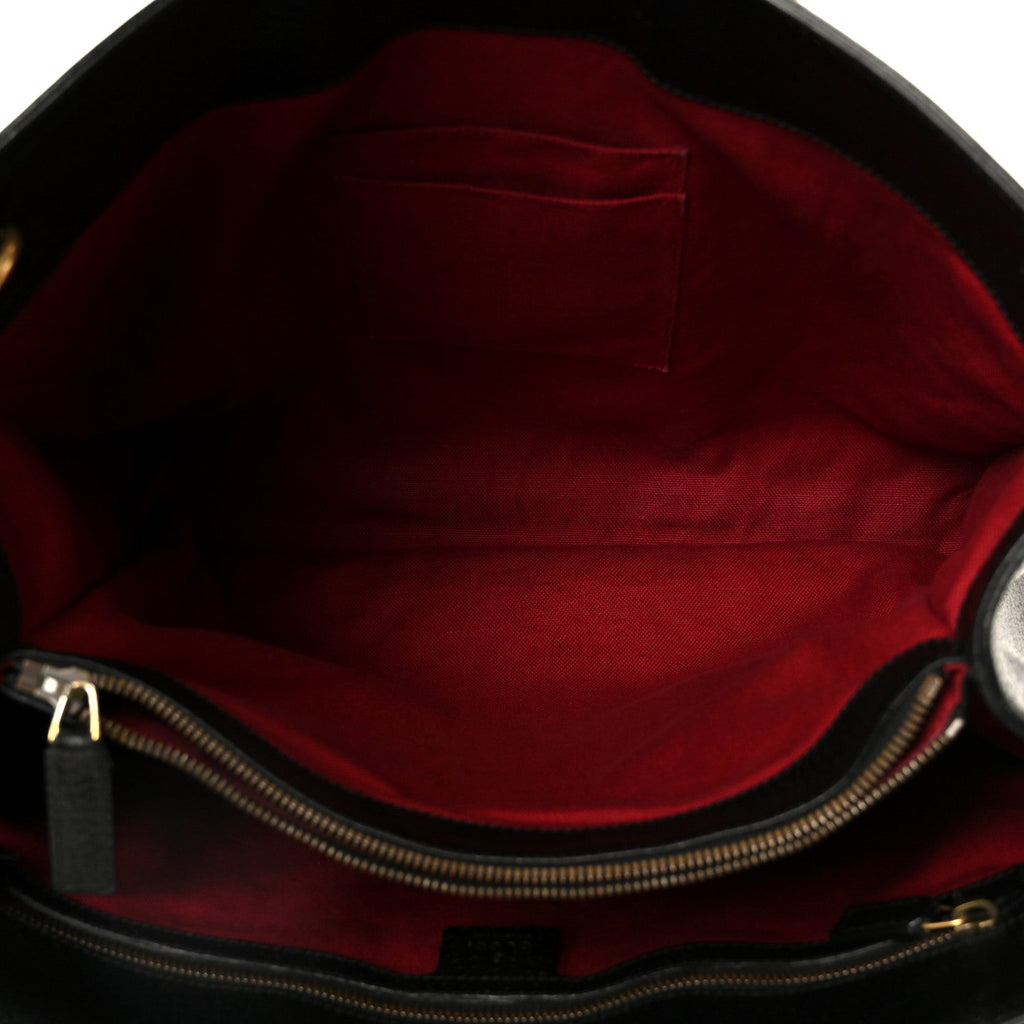 Gucci Grained Calfskin Web Top Handle Tote Black