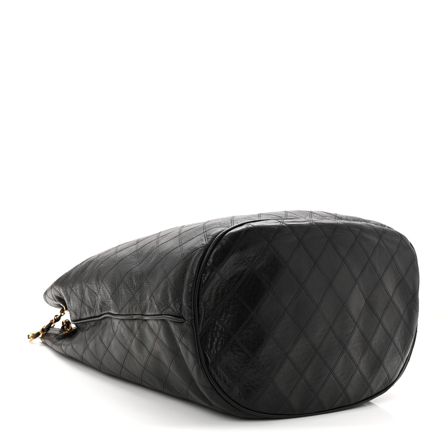 Chanel Grained Calfskin Quilted Drawstring Bucket Bag Black