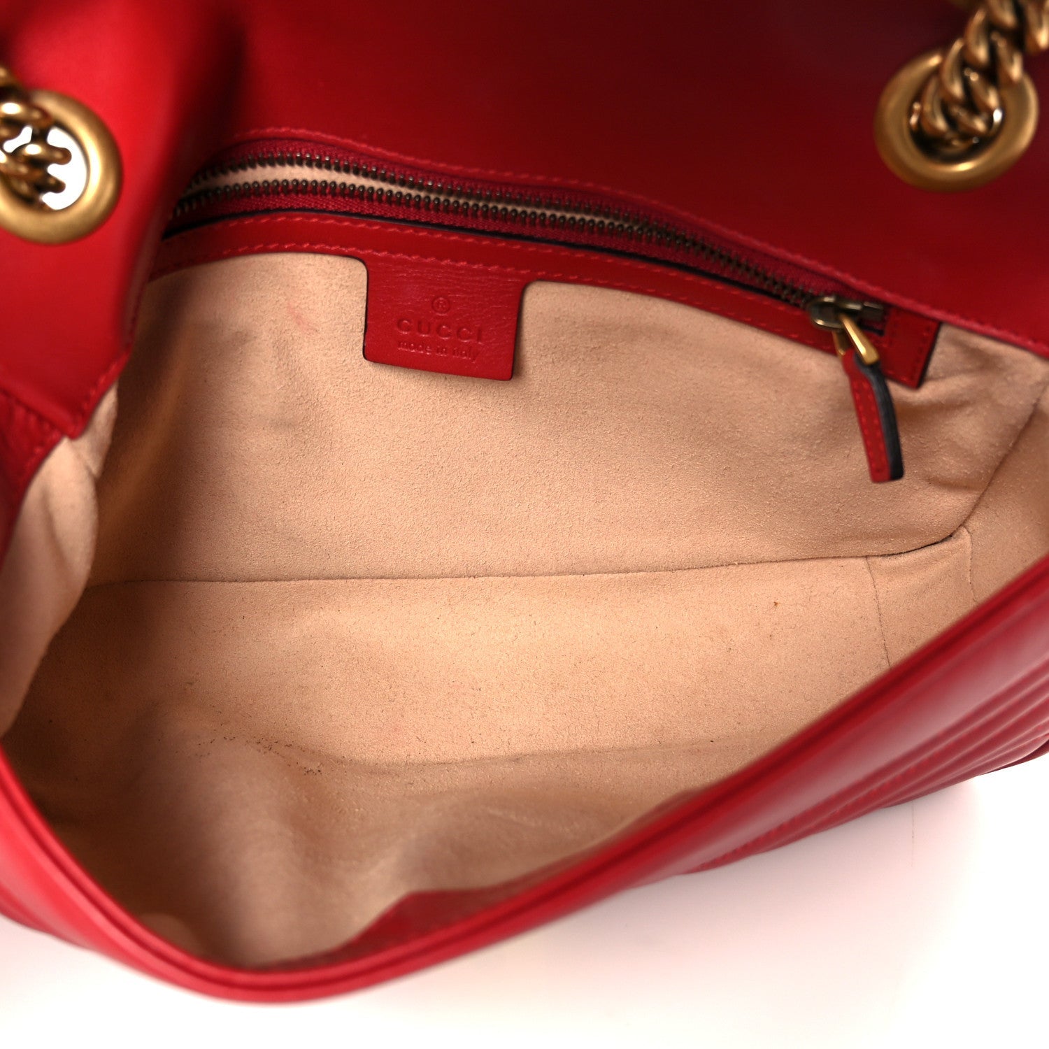 Gucci Calfskin Matelasse Small GG Marmont Shoulder Bag Hibiscus Red