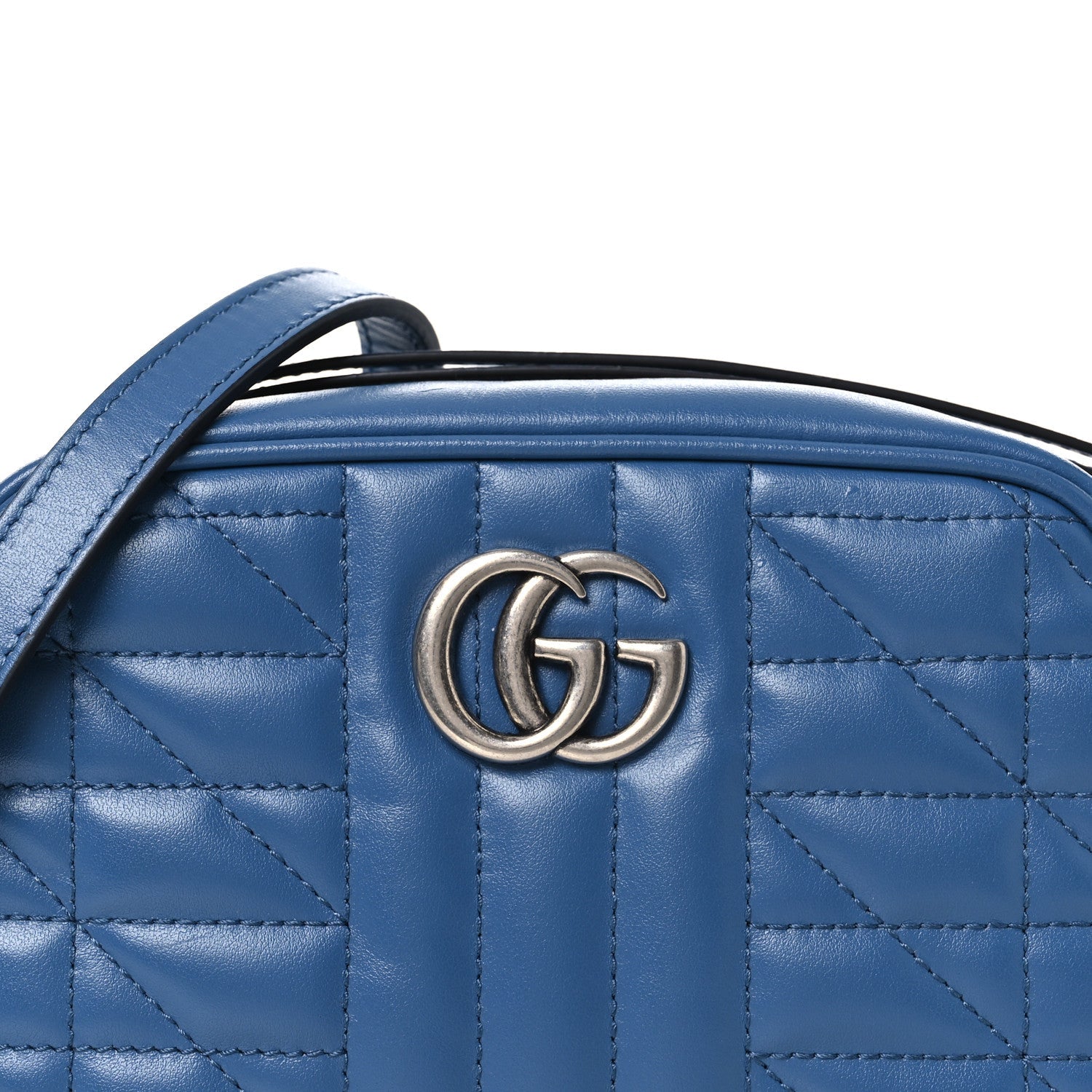 Gucci Calfskin Matelasse Aria Mini GG Marmont Chain Shoulder Bag Clear Blue