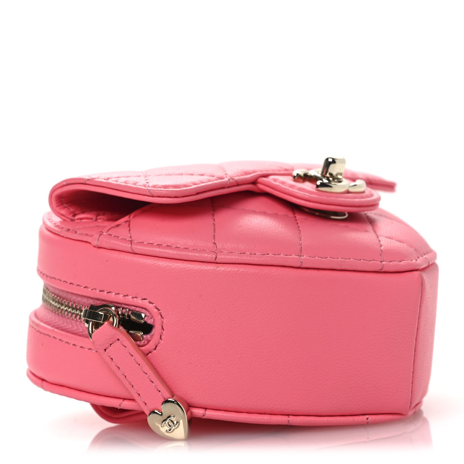 Chanel Lambskin Quilted CC In Love Heart Waist Belt Bag With Chain Pink