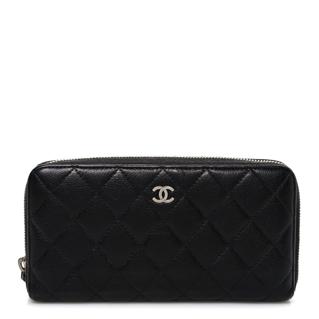 Caviar Quilted Large Gusset Zip Around Wallet Black