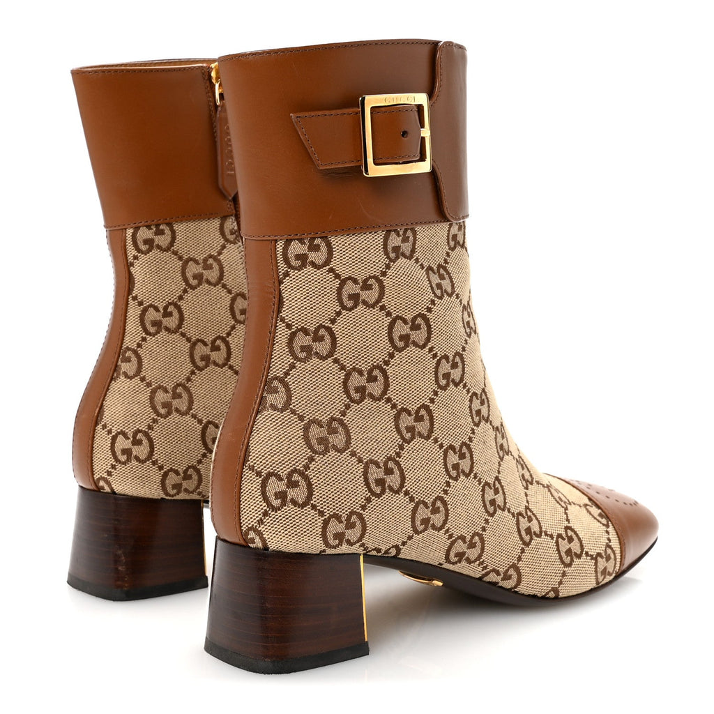 Gucci Monogram Cordovan Lux GG Ankle Boots 35 Beige Cuir