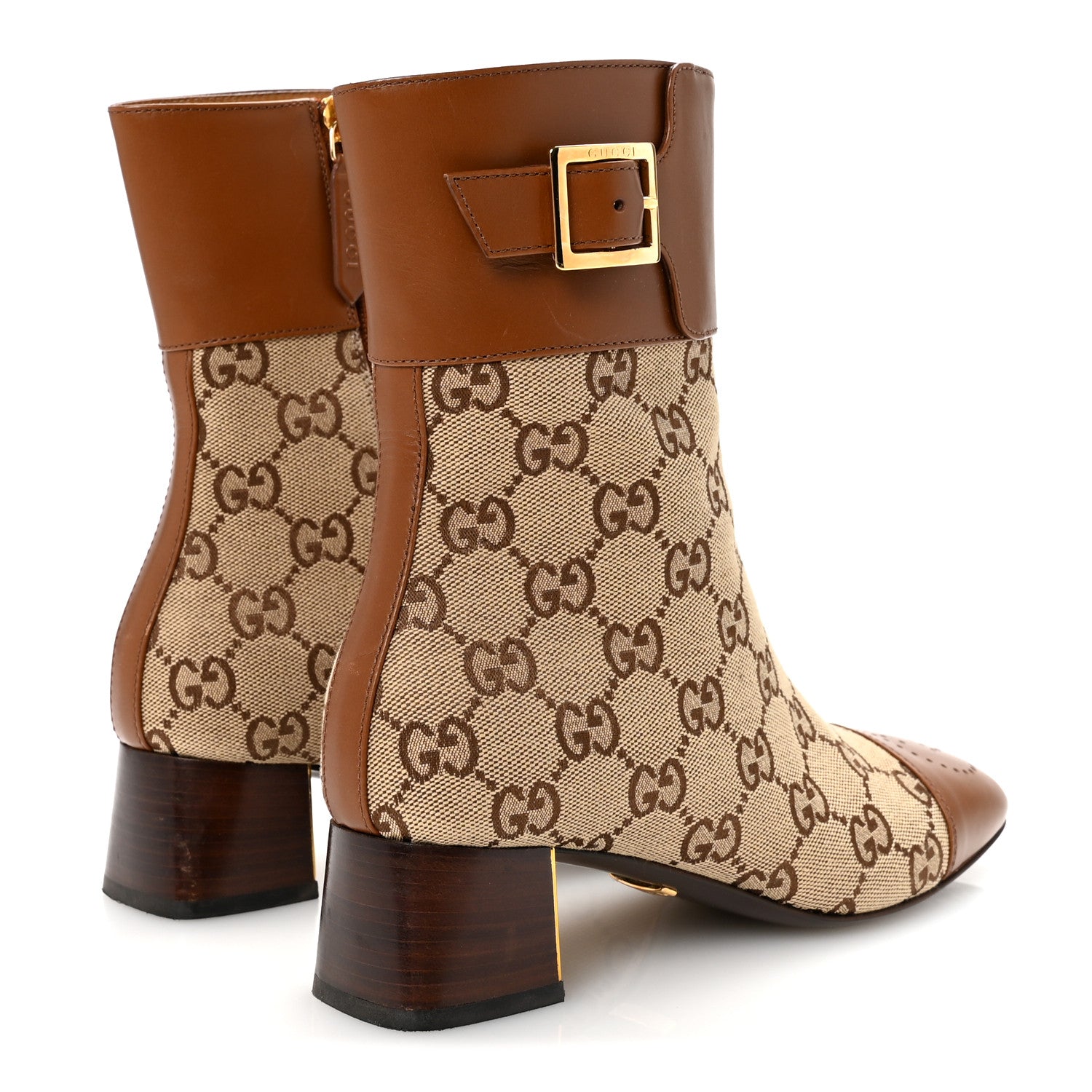 Gucci Monogram Cordovan Lux GG Ankle Boots 35 Beige Cuir