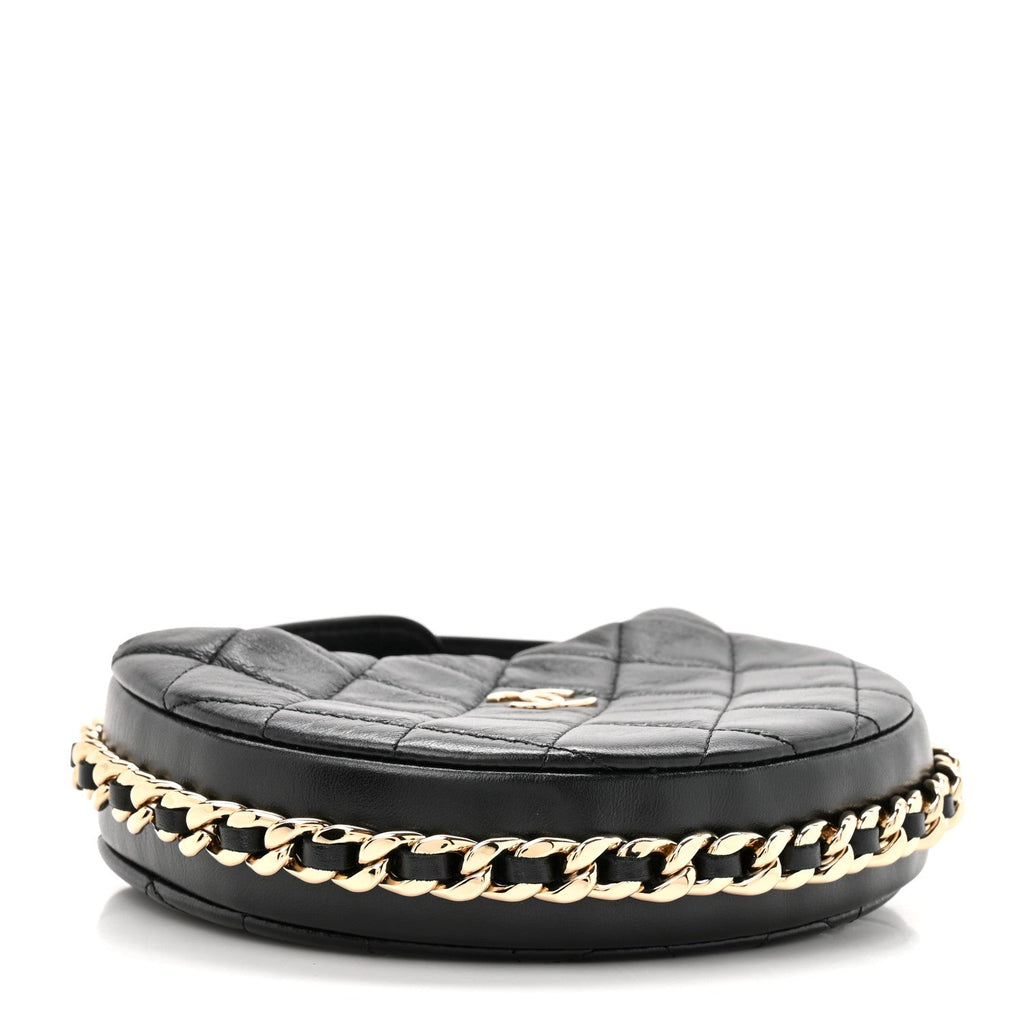 Chanel Lambskin Quilted Chain Around Pouch Black