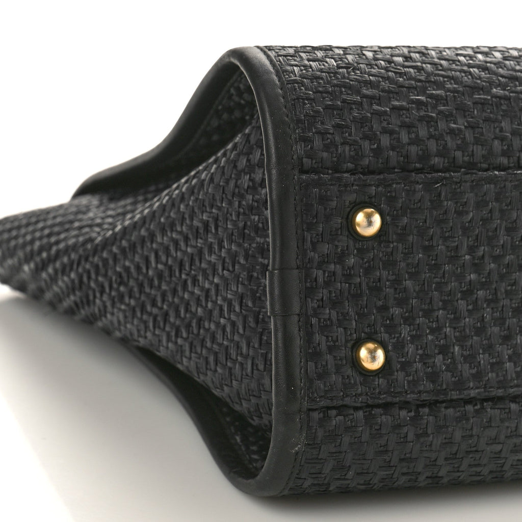 Chanel Straw Raffia Calfskin Chain Small Deauville Tote Black