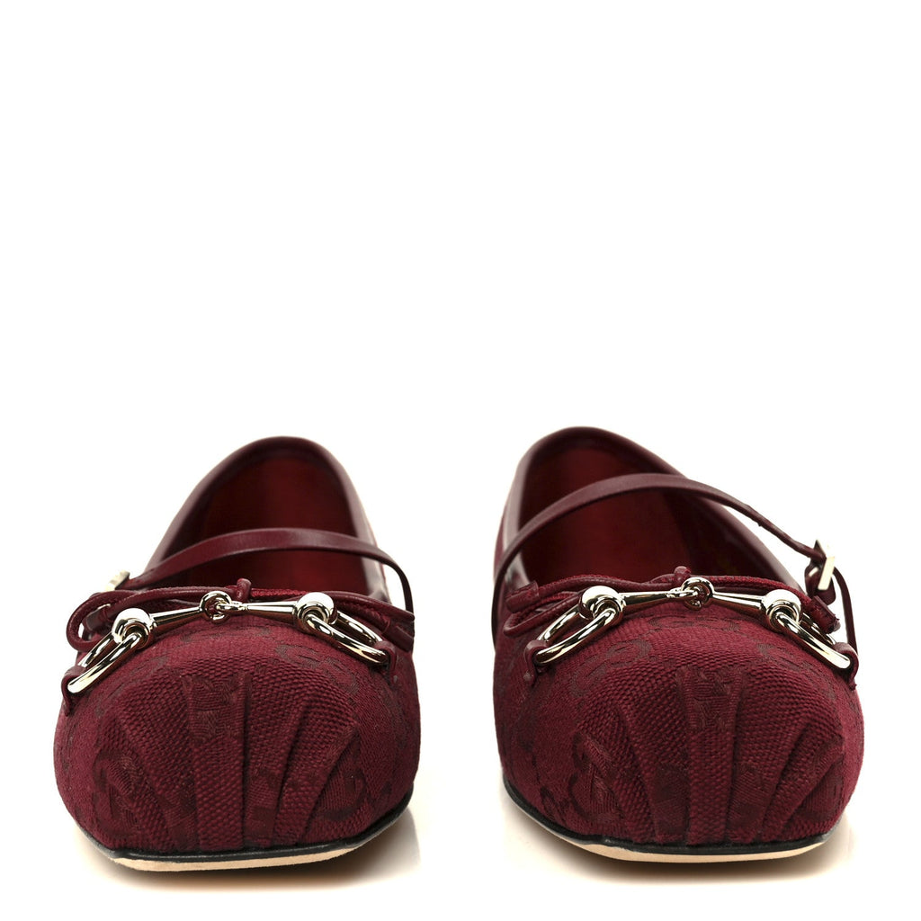 Gucci GG Monogram Horsebit Ballet Flats 37.5 Rosso Ancora