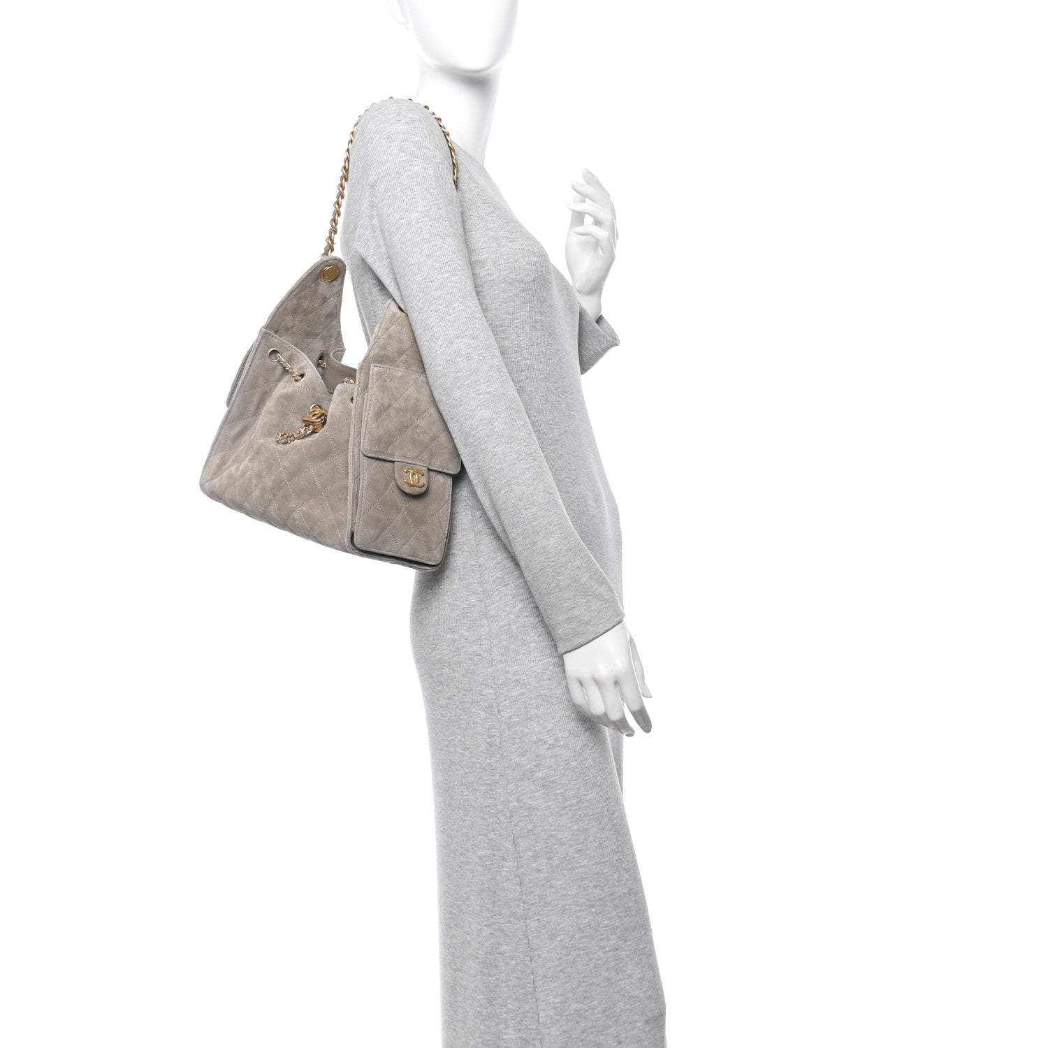 Chanel Suede Quilted Small Chanel 25 Handbag Dark Grey