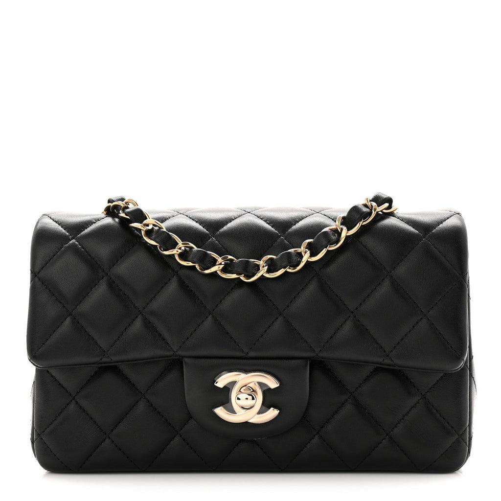 Chanel Lambskin Quilted Mini Rectangular Flap Black
