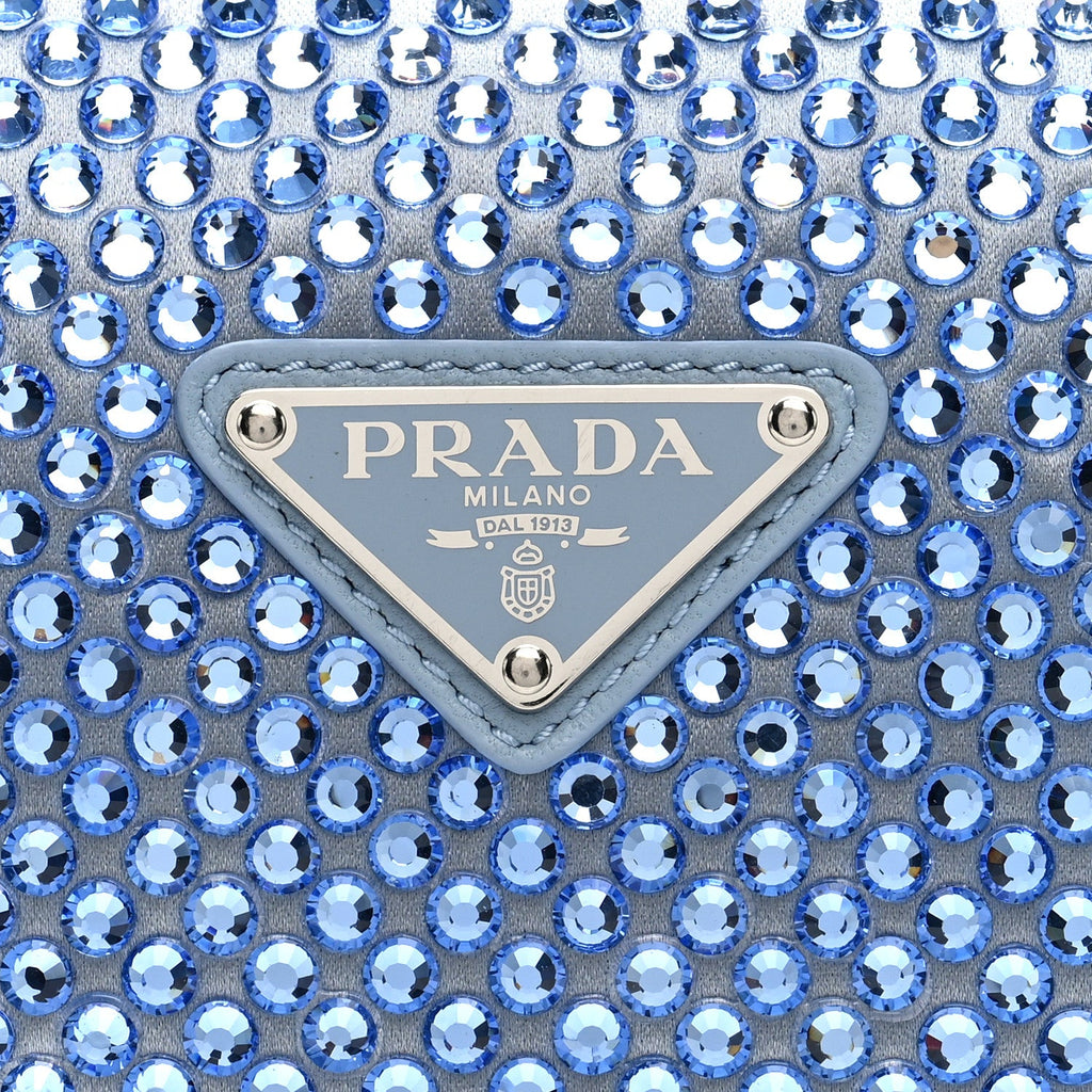 Prada Satin Crystal Triangle Pouch Celeste