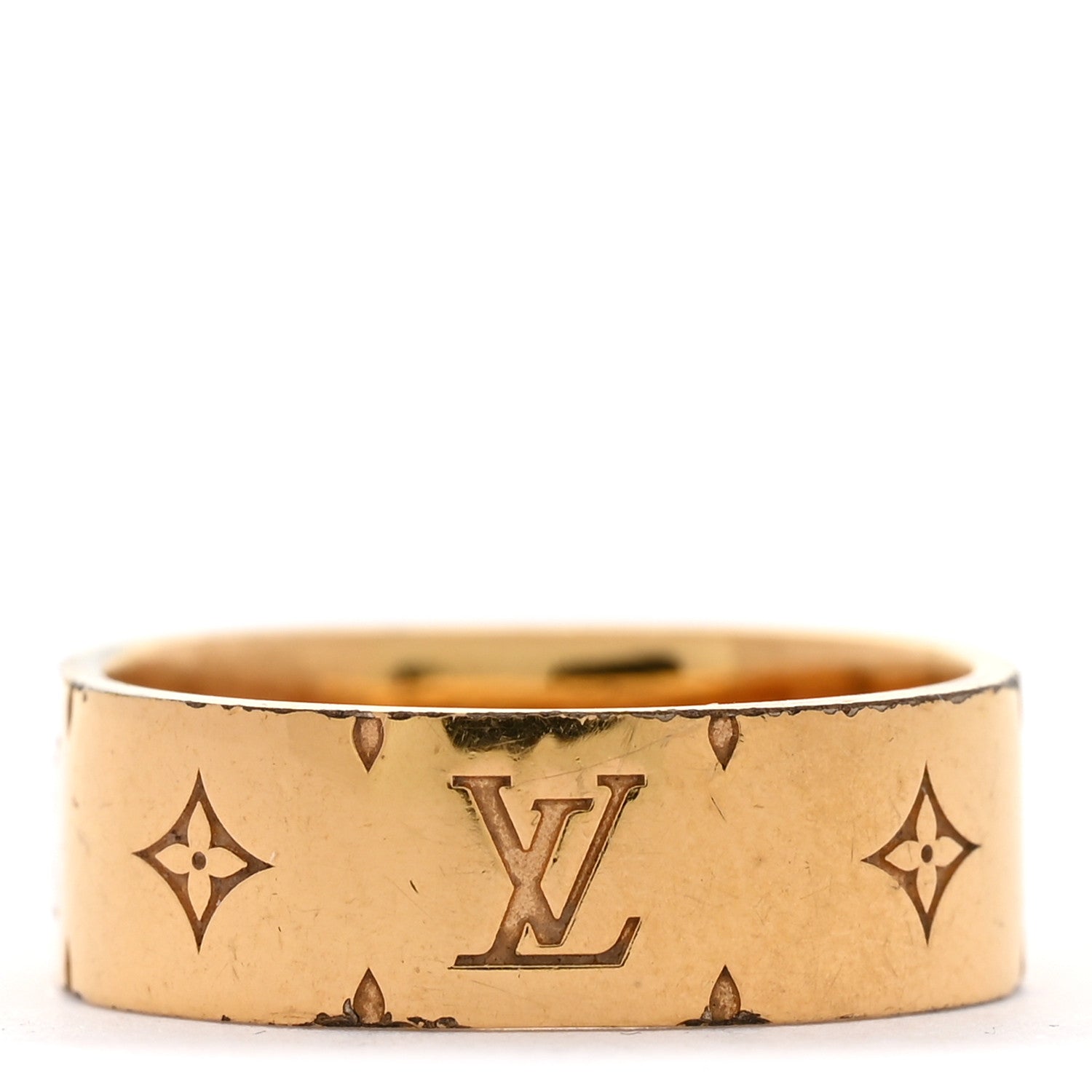 Louis Vuitton Brass Monogram Engraved Nanogram Ring S Gold