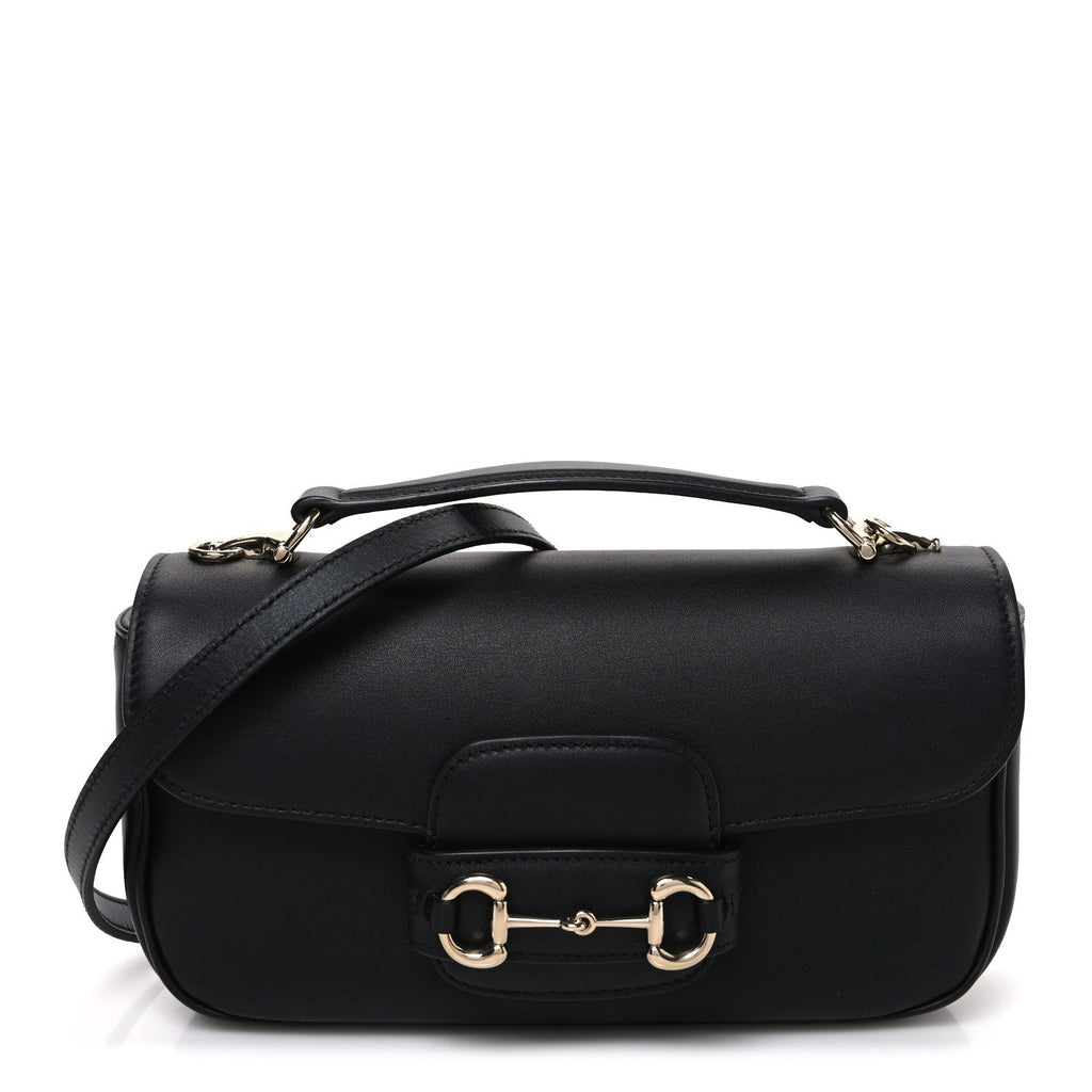 Gucci Calfskin Horsebit 1955 Small Soft Top Handle Shoulder Bag Black
