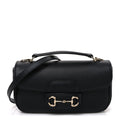 Gucci Calfskin Horsebit 1955 Small Soft Top Handle Shoulder Bag Black