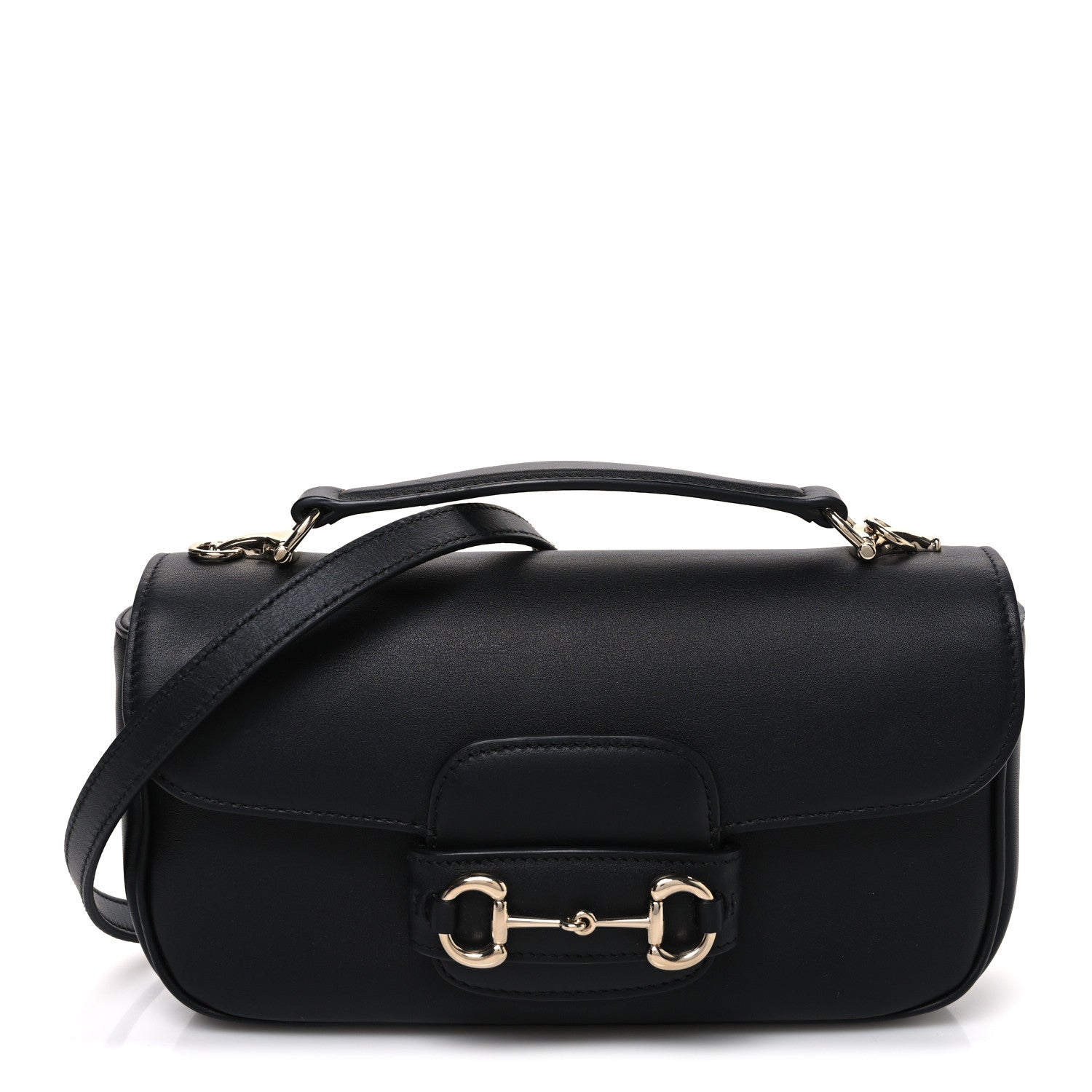 Gucci Calfskin Horsebit 1955 Small Soft Top Handle Shoulder Bag Black