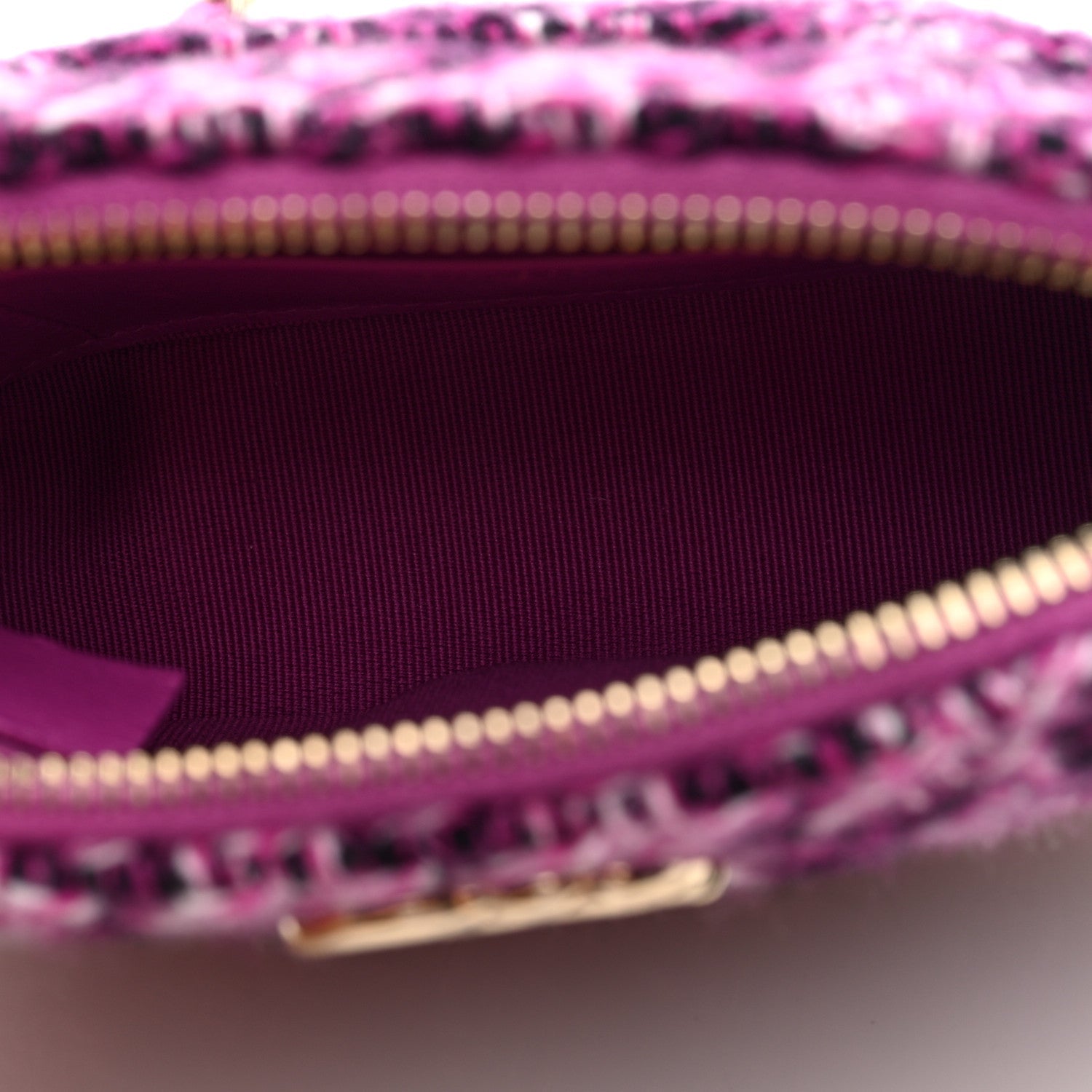 Chanel Tweed Quilted Mini Clutch With Chain Purple