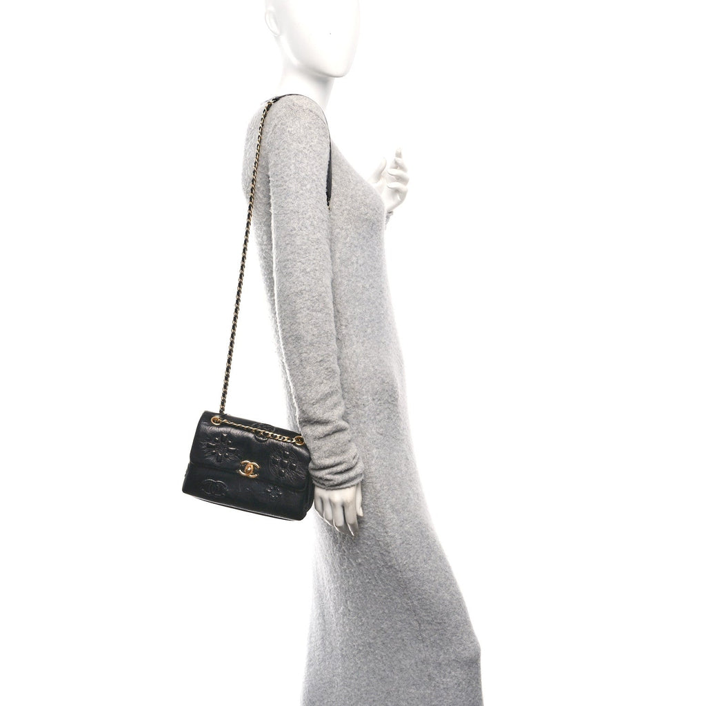 Chanel Crumbled Calfskin Embossed Flap Black