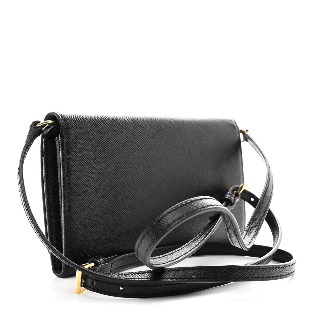 Prada Saffiano Metal Flap Wallet With Strap Black
