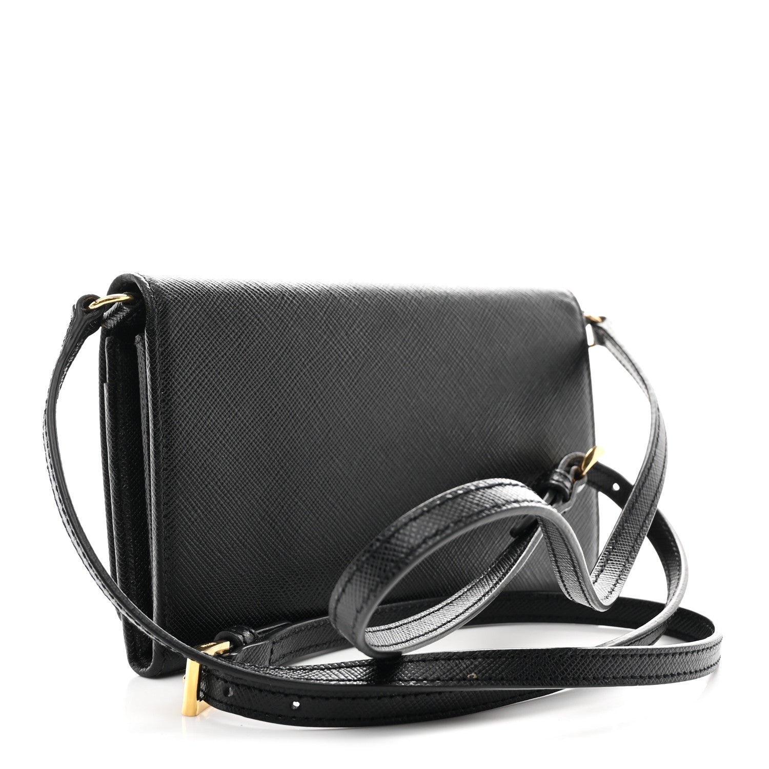 Prada Saffiano Metal Flap Wallet With Strap Black