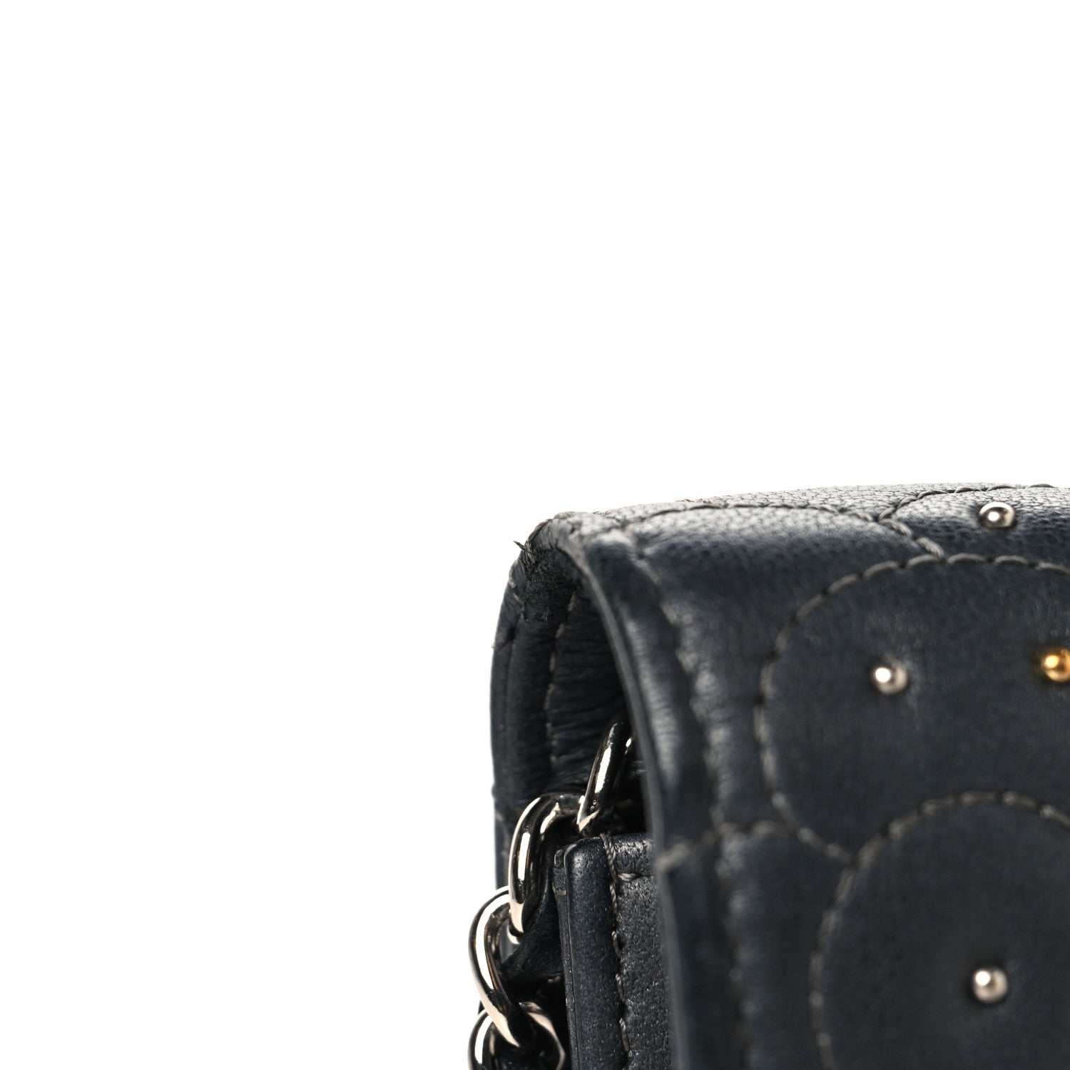 Chanel Lambskin Camellia Studded Wallet on Chain WOC Grey
