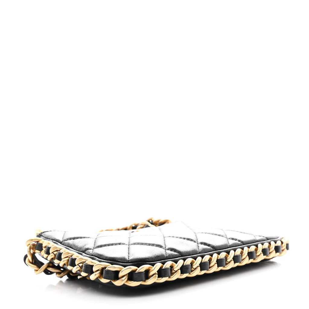 Chanel Lambskin Quilted Chain Around Top Handle Mini Bag Black
