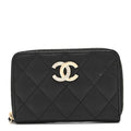 Caviar Quilted Crystal Zip Around Coin Purse Wallet Black