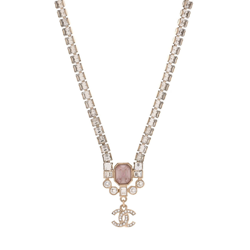 Crystal CC Pendant Choker Gold Pink